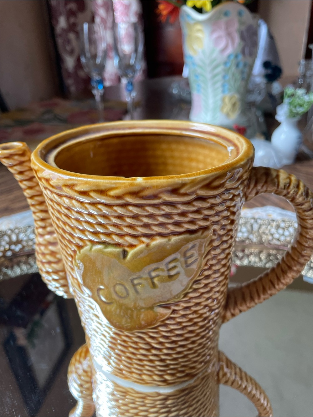 Ceramic Coffee Pitcher Teapot - Honey Brown